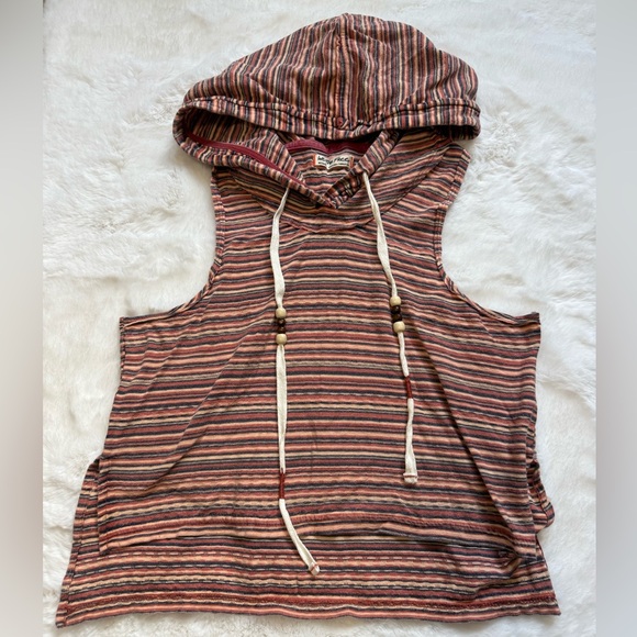 Free People Tops - Free People Striped Sleeveless Hoodie in Earth Tones